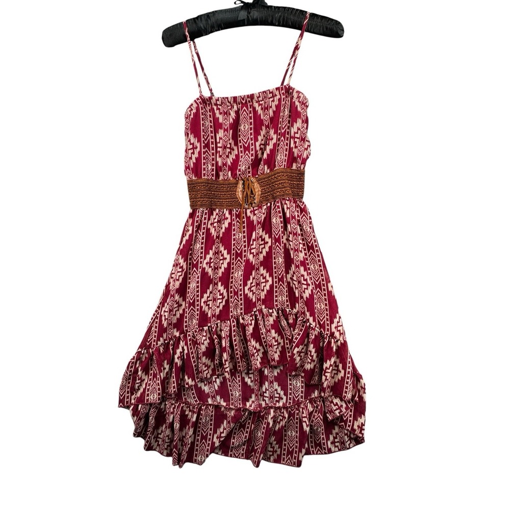 Rue21 Maroon & Cream Patterned Maxi Dress with Brown Belt